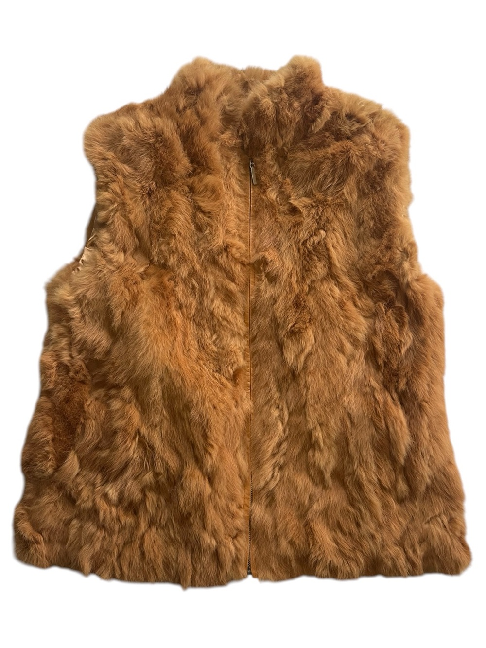 Vintage Genuine Fur High Stand collar zip up vest XL Boho Chic 70s Retro Revival